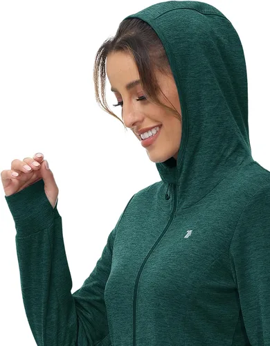 Miniatura 25 de TBMPOY Chaquetas con capucha y protección solar UPF 50+ para mujer, ligeras, de manga larga, para senderismo, exteriores, con cremallera completa