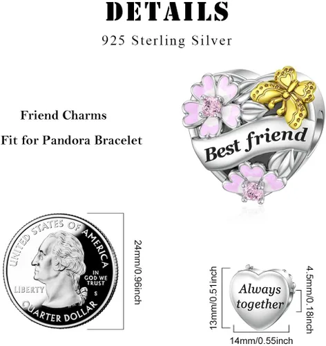 Miniatura 5 de DALARAN 925 Sterling Silver Mother Daughter Sister Wife Friend Grandma Charms Bead for Charm Bracelet Necklace