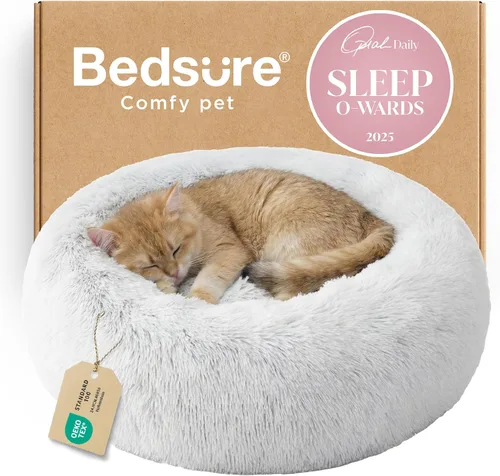 Miniatura 86 de Bedsure - Cama relajante para perro mediano, lavable, tipo dona, cama para gato, antideslizante, redonda, afelpada, mullida, de piel sintética