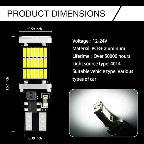Miniatura 2 de Paquete de 4 luces LED de marcha atrás, T15 4014 45SMD, chipsets de luz de marcha atrás, Canbus sin errores, luces de respaldo de carga de frenos