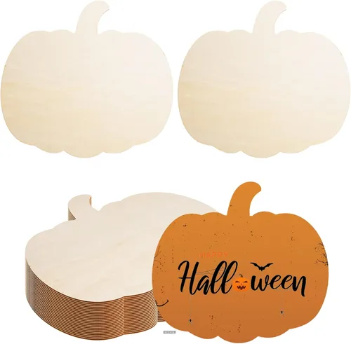 Miniatura 9 de 12 piezas de recortes de calabaza de madera grandes en blanco con forma de calabaza recortada de madera sin terminar manualidades de madera