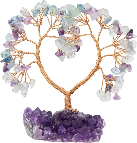 Miniatura 8 de Árbol de la vida de cristal de corazón con base de cristal de amatista natural, decoración espiritual de habitación para Reiki Feng Shui, buena
