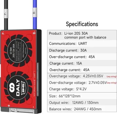 Miniatura 5 de DALY Smart BMS Li-ion 72V 20S 30A con comunicación UART, restablecimiento del módulo Bluetooth, puerto común para UPS convertidor de potencia