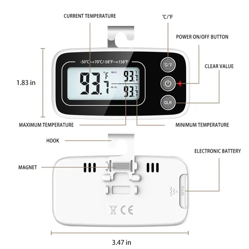 Miniatura 2 de Termómetro digital para refrigerador, 2 unidades, termómetro para nevera, congelador con pantalla LCD grande, incluye soporte, placa trasera