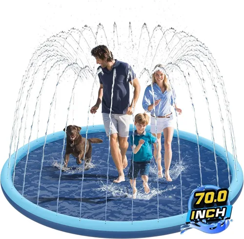 Non-Slip Splash Pad for Kids and Dog, 70" Extra Large Baby Play Mat, Dog Pool Toys, Thicken Sprinkler Pool Summer Outdoor Water Toys for Ages 3-12