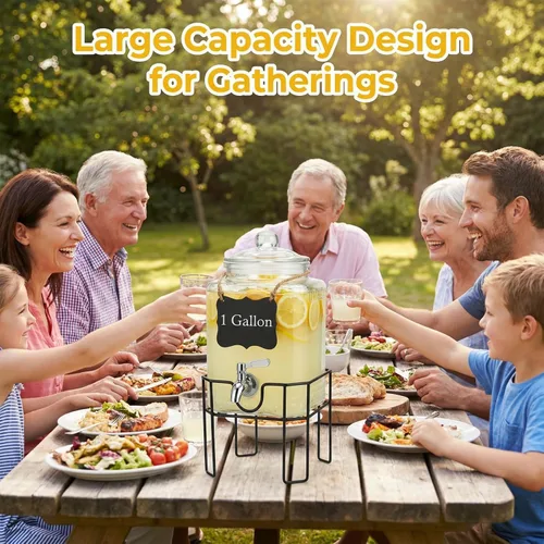 Miniatura 6 de Dispensador de bebidas, dispensadores de bebidas para fiestas, dispensador de bebidas de vidrio de 1 galón con soporte y tapa de vidrio, grifo 100%