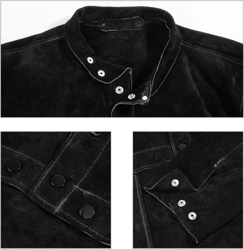 Miniatura 6 de LeaSeek Chaqueta de Soldadura de Cuero - Delantal de Soldadura de Servicio Pesado con Manga, Cuero de Vaca Resistente al Calor y al Fuego
