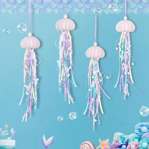 Miniatura 4 de Adornos de Navidad de Medusas Colgantes 4 Piezas para Adornos de Árbol de Navidad, Fiesta Temática de Sirena y Decoraciones de Fiesta Bajo el Mar