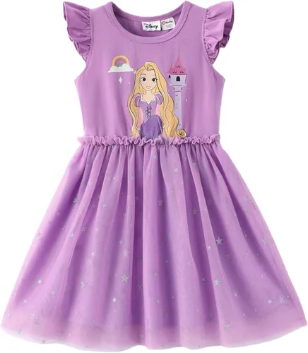 Miniatura 37 de Disney Frozen Elsa Princesa Cenicienta Ariel Jazmín Rapunzel Vestido para bebé/niña, Vestido de manga larga con volantes y superposición de malla