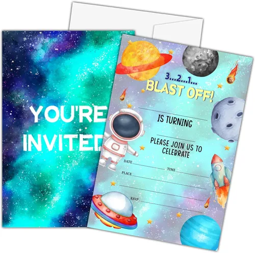 Miniatura 15 de Invitaciones de primer cumpleaños de pesca con sobres, 20 piezas de invitaciones para fiesta de cumpleaños de niños con texto en inglés «Our Little