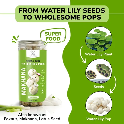 Miniatura 3 de SaltWise Water Lily Pops (Makhana/Fox Nuts) - Aceite de oliva tostado Bajo en sodio Sin gluten, vegano, sin OMG a base de plantas (cebolla crema)
