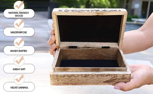Miniatura 3 de DharmaObjects Triple Moon - Caja de almacenamiento de madera tallada a mano para joyas (color blanco, grande)