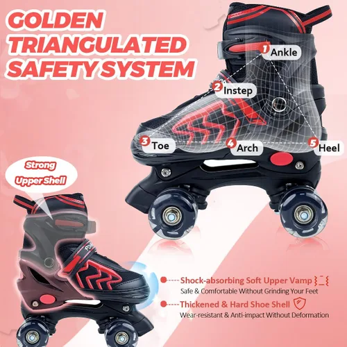 Miniatura 4 de Patines de Ruedas para Niños y Niñas, Ajustables 4 Tamaños Patines de Ruedas Cuádruples para Niños y Jóvenes con Ruedas que se Iluminan para Negro