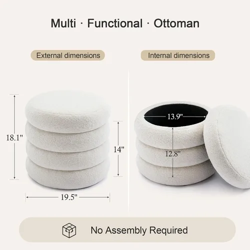 Miniatura 2 de Flouki Otomana redonda de almacenamiento de 19.5 pulgadas, taburetes de tocador para dormitorio, otomana de entrada para mesa de consola, taburete