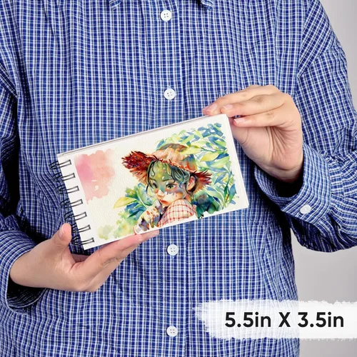 Miniatura 6 de KOVIEDE Bloc de papel de acuarela 100% algodón - 30 hojas 3.5"x5.5" encuadernado en espiral 140lb/300gsm prensado en frío cuaderno de bocetos