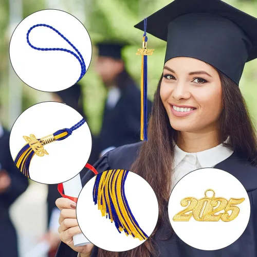 Miniatura 77 de Borla 2025, 1 unidad, borla de graduación para graduados 2025, borla 2025 con dijes de fecha dorada 2025 para fiestas de graduación, ceremonias