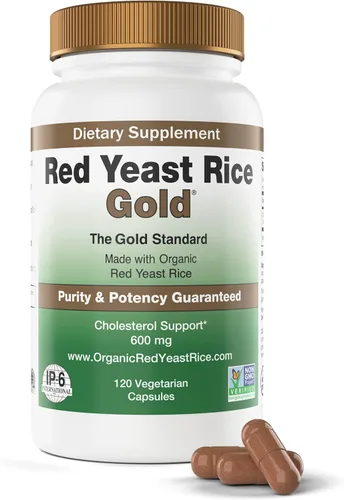 Red Yeast Rice Gold, Hecho con 600 mg de arroz orgánico de levadura roja - IP6 International - 120 cápsulas vegetarianas