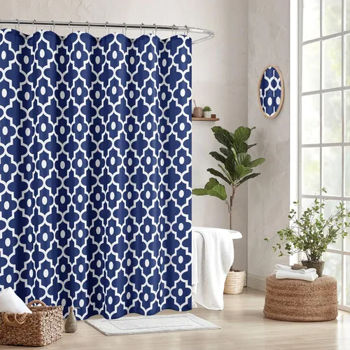 Miniatura 2 de Biscaynebay - Cortinas de ducha extralargas de tela texturizada, 72" x 84", perlas de Marruecos azul marino estampadas, cortina de baño de hotel