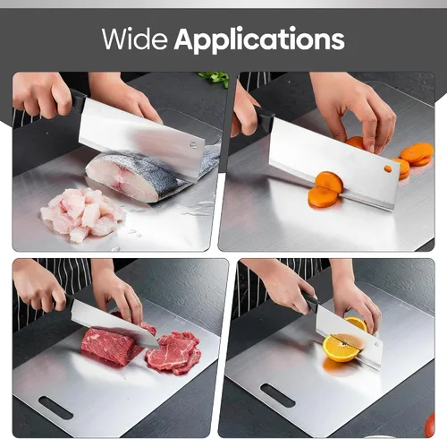 Miniatura 7 de Tabla de cortar 100% titanio puro, apto para uso alimentario y cuchillo, diseño duradero de doble cara, apto para lavavajillas para carne, pescado