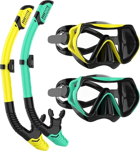 Miniatura 10 de Equipo de esnórquel para adultos, juego de máscara de esnórquel JRing con vidrio templado de 180 grados, gafas antivaho para buceo, esnórquel
