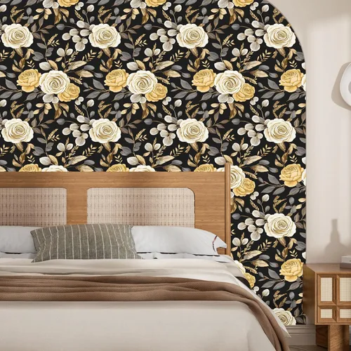 Miniatura 7 de Papel tapiz floral oscuro, papel tapiz autoadhesivo para despegar y pegar, papel tapiz de vinilo negro bohemio para armarios, papel adhesivo