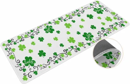 Miniatura 10 de Tapete del Día de San Patricio para exteriores/interiores, trébol irlandés verde, antideslizante, tapete de bienvenida para puerta delantera, baño