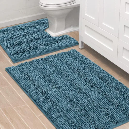 Miniatura 11 de H.VERSAILTEX - Alfombras de baño, juego de 2 piezas, alfombra de contorno para baño, juego de alfombras para inodoro, alfombra antideslizante