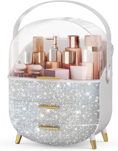 Organizadores de maquillaje Bling, estuche de exhibición de cosméticos con cubierta transparente, organizadores de maquillaje de tocador para lápiz