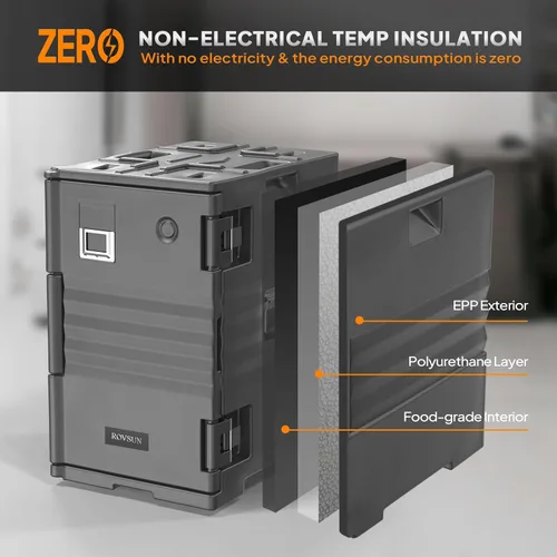 Miniatura 4 de ROVSUN Transportador de Bandejas de Alimentos Aislado de 109 QT, Calentador de Alimentos Hot Box con Ruedas, Hebillas Dobles y Asas, Cajas Calientes