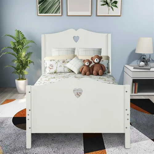 Miniatura 4 de Harper & Bright Designs Base de cama individual con cabecero y estribo, cama de madera tamaño individual con soporte de listones de madera