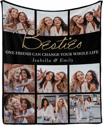 Miniatura 6 de InterestPrint Manta personalizada con fotos para mejor amiga, manta de cama personalizada para amiga, hermana, textos personalizados de fotos