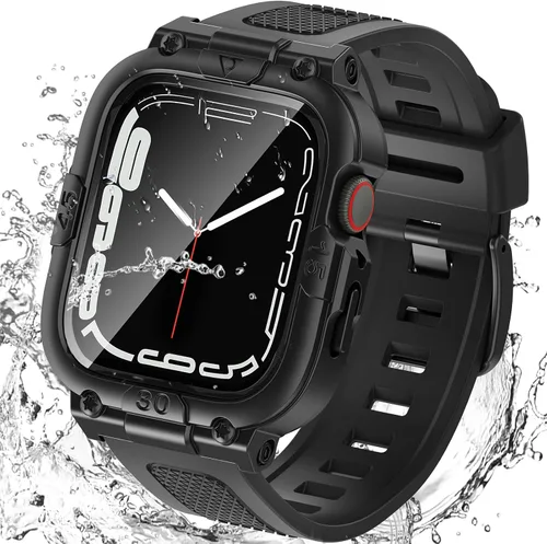 Miniatura 31 de Goton Estuche impermeable 3 en 1 con correa para Apple Watch con protector de pantalla de vidrio templado incorporado de 40 mm, cubierta frontal