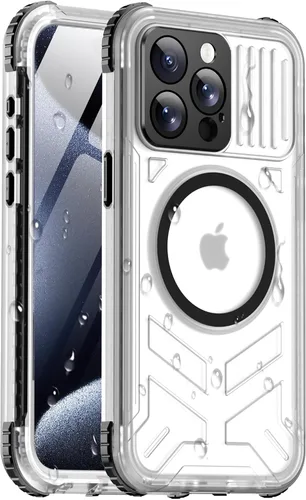 Miniatura 28 de Funda impermeable para iPhone 15 con Magsafe, protector de pantalla, cordón, IP68 militar de cuerpo completo a prueba de golpes, para deportes