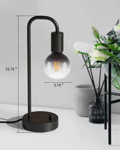 Miniatura 7 de ONEWISH Lámpara de mesa industrial para dormitorio, lámparas de noche modernas totalmente regulables con bombilla de luz cálida de 2700K