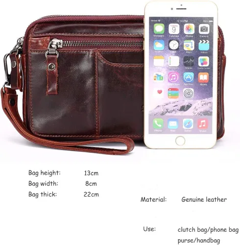 Miniatura 5 de Bolso de embrague para hombre Bolsos de cuero genuino carteras organizador de negocios titular del teléfono