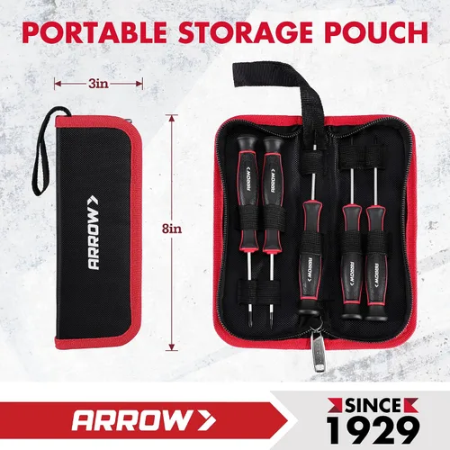 Miniatura 6 de ARROW - Juego de destornilladores de precisión de 5 piezas con bolsa, juego de destornilladores pequeños magnéticos, Phillips, ranurado, acero Cr-V