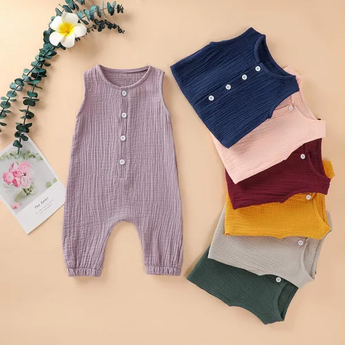 Miniatura 5 de Jumper de algodón y lino sin mangas con volantes para bebé. Ropa de verano.