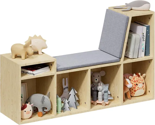 Miniatura 9 de HedoAjim Rincón de lectura para niños con almacenamiento, estantería infantil de 6 cubos con cojín de asiento suave, banco de lectura para sala