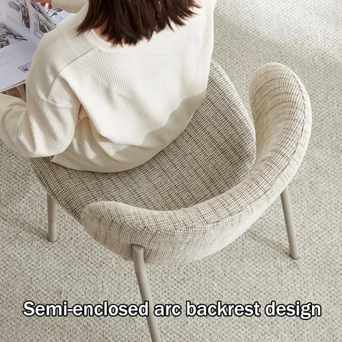 Miniatura 5 de Linen Upholstered Dining Room Chairs with Curved Backrest, Armless Single Leisure Chair，Metal Legs - Widen Seat for Dining Living Room Lounge Beige