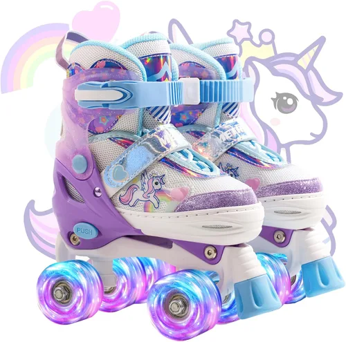 Miniatura 9 de METROLLER Patines de ruedas para niñas de 4 a 6, 5 a 8, 8 a 12 años, patines ajustables para niñas pequeñas, ruedas brillantes, diseño de unicornio