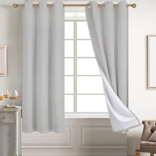 Miniatura 27 de Diraysid Cortinas 100% opacas de lino beige para dormitorio, con ojales, aislamiento térmico, cortinas de oscurecimiento de habitación