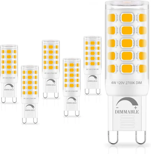 Miniatura 7 de Bombilla LED G9 regulable de 2700 K blanco cálido suave, paquete de 6, T4 G9 de 4 W de reemplazo para 40 vatios de halógeno, base cerámica de doble