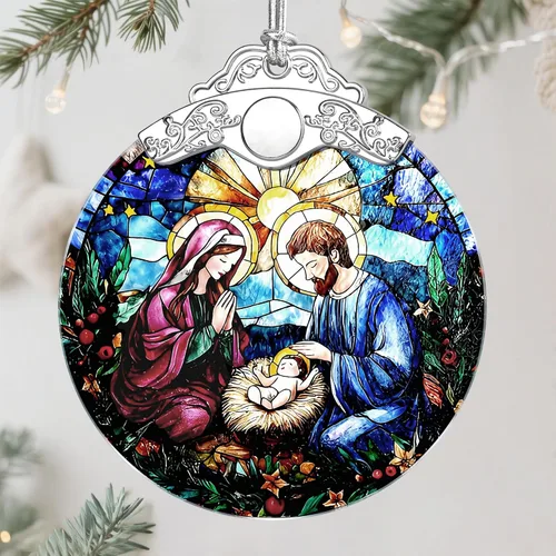Miniatura 8 de Adorno de Navidad de natividad, decoración de Navidad de vitrales de 3 pulgadas, adornos de natividad para árbol de Navidad, regalos cristianos