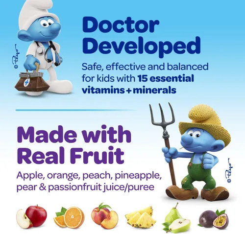 Miniatura 5 de Smurfs Kids - Gomitas multivitamínicas para niños con 15 vitaminas y minerales, hechas con fruta real, desarrolladas por médicos, sin OMG y sin