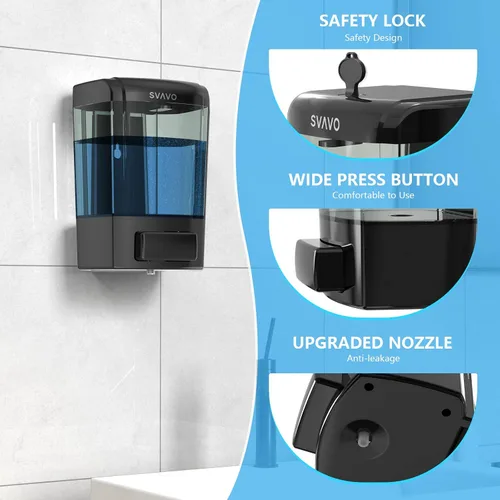 Miniatura 7 de SVAVO Dispensador de Jabón Montado en Pared Dispensador Manual de Jabón para Cocina y Baño Dispensador de Jabón de Mano Recargable para Contenedores