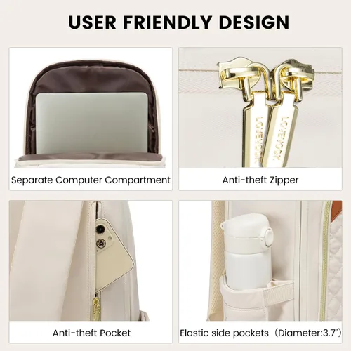 Miniatura 5 de LOVEVOOK Mochila acolchada para laptop para mujer, mochila de viaje con cremallera antirrobo de 15.6 pulgadas, bolsa de computadora para el trabajo
