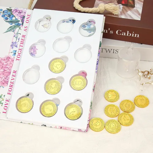 Miniatura 6 de TINGKU Juego de monedas de oro español (13 unidades), caja de almacenamiento con diseño de colección de libros para ceremonia de boda, regalo
