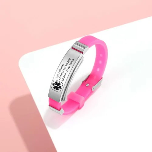 Miniatura 65 de OPALSTOCK Pulseras médicas personalizadas de silicona ajustable para identificación de emergencias, grabado gratuito, 9 pulgadas, resistente al