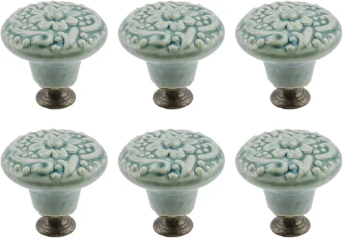 Miniatura 15 de Geesatis 4 pomos de cerámica para gabinetes de cocina, pomos redondos vintage de un solo agujero para cajones y armarios, con tornillos de montaje