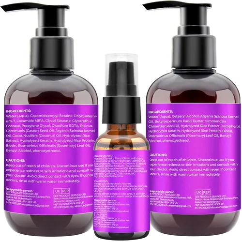 Miniatura 2 de Set de champú y acondicionador para el crecimiento del cabello con aceites de romero, biotina, argán y ricino para cabello adelgazante, dañado